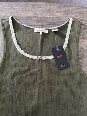 Levi's Olive Ribbed Tank with Cream Lace Trim
